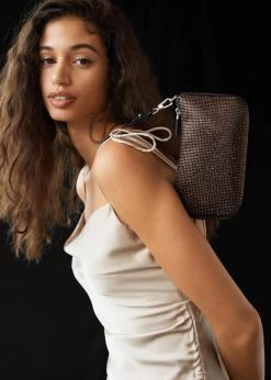 Mango Rhinestone Baguette Purse Ochre