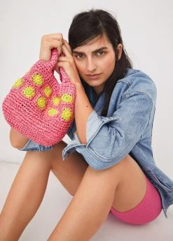 Mango Raffia Shopper Bag Fuchsia