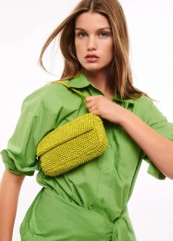 Mango Beaded Baguette Bag Green