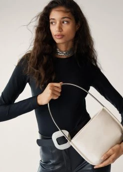 Mango Baguette Bag With Metallic Strap White