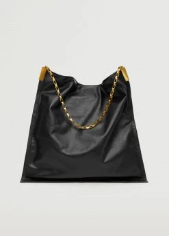 Mango Chain Leather Bag Black