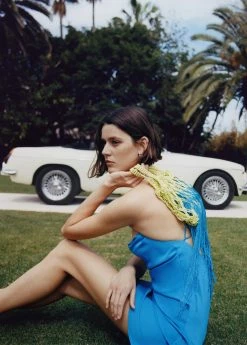 Mango Fringed Handbag Lime