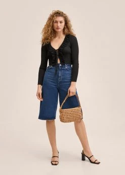 Mango Handmade Braided Baguette Bag Medium Brown