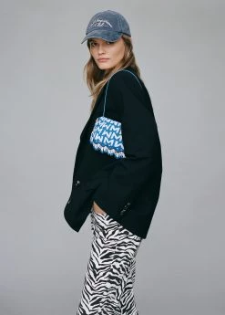 Mango Beaded Baguette Bag Blue