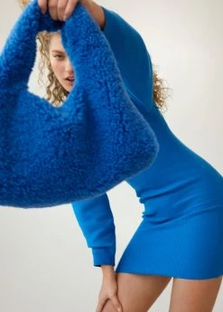 Mango Textured Faux-shearling Bag Blue