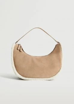 Mango Combined Shearling-effect Leather Bag Sand