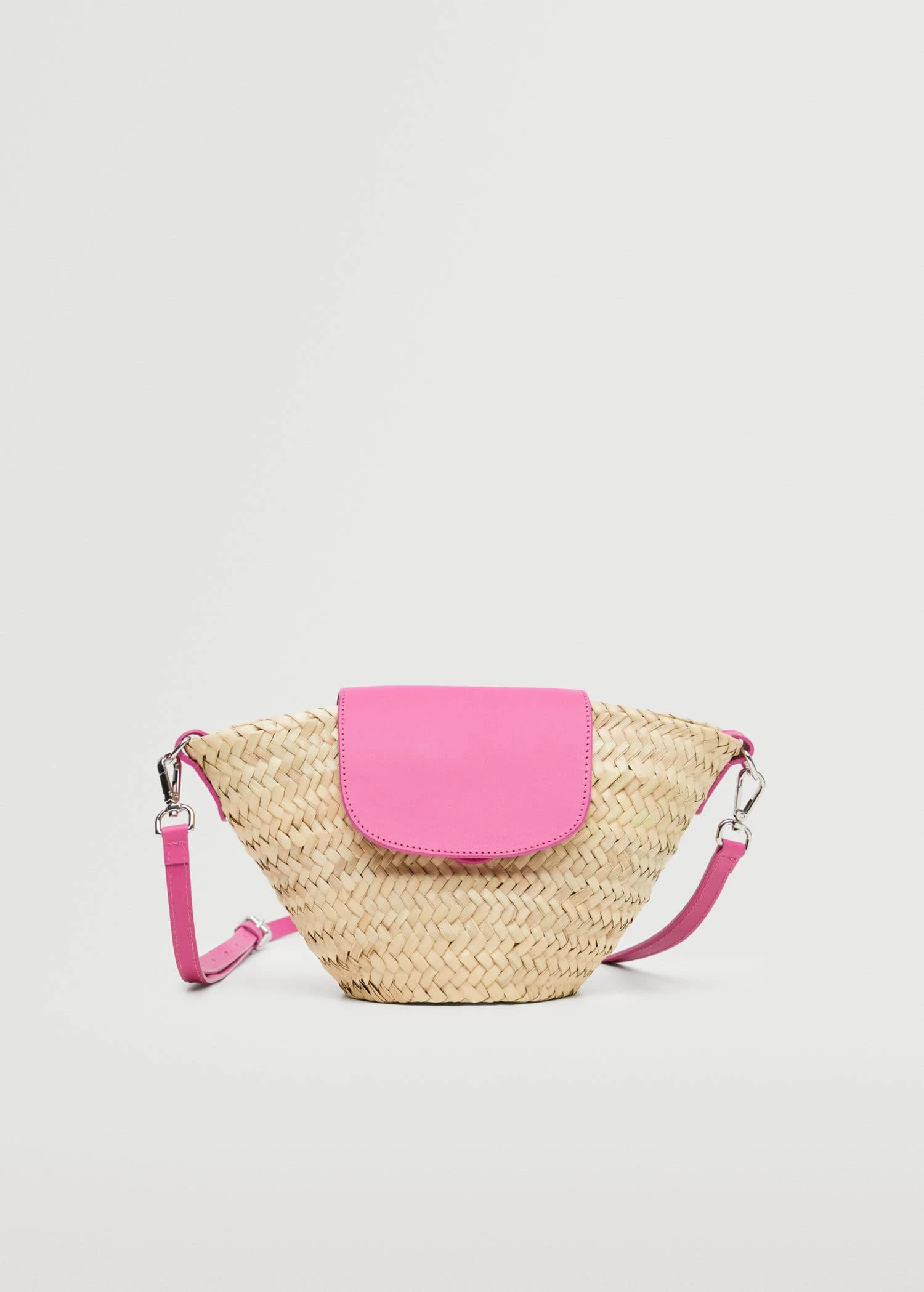 Mango Leather Flap Raffia Bag Fuchsia 2 Mango Leather Flap Raffia Bag Fuchsia - Image 2