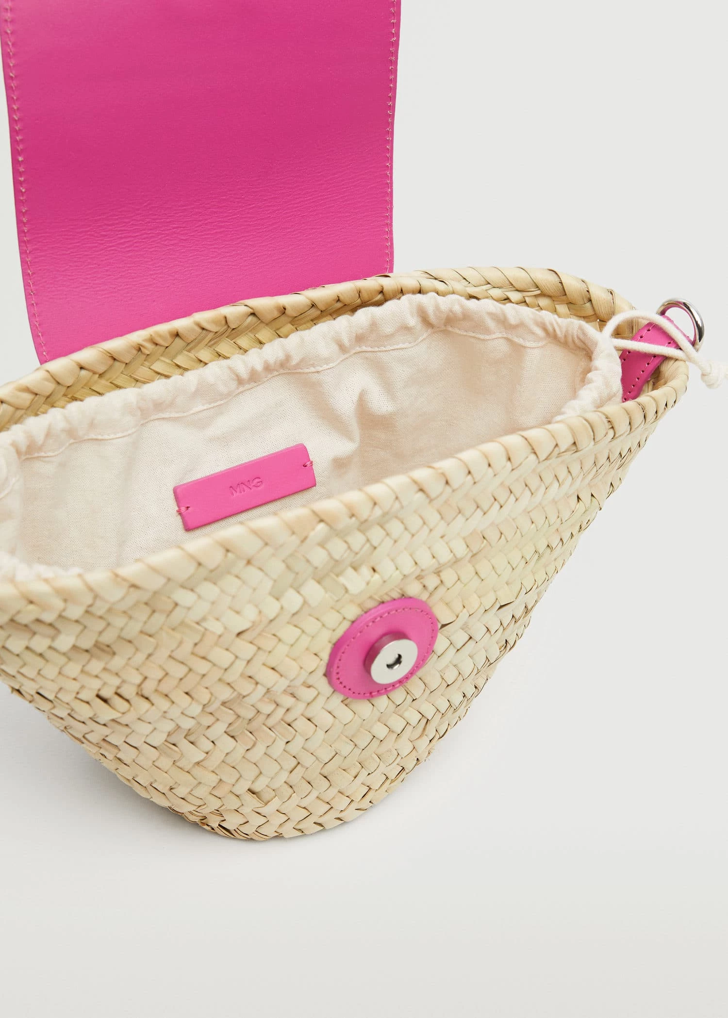 Mango Leather Flap Raffia Bag Fuchsia 4 Mango Leather Flap Raffia Bag Fuchsia - Image 4