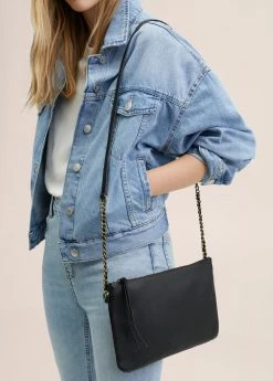Mango Teen Leather Envelope Bag Black