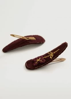 Mango Kids 2-pack Embroidered Pins Burgundy