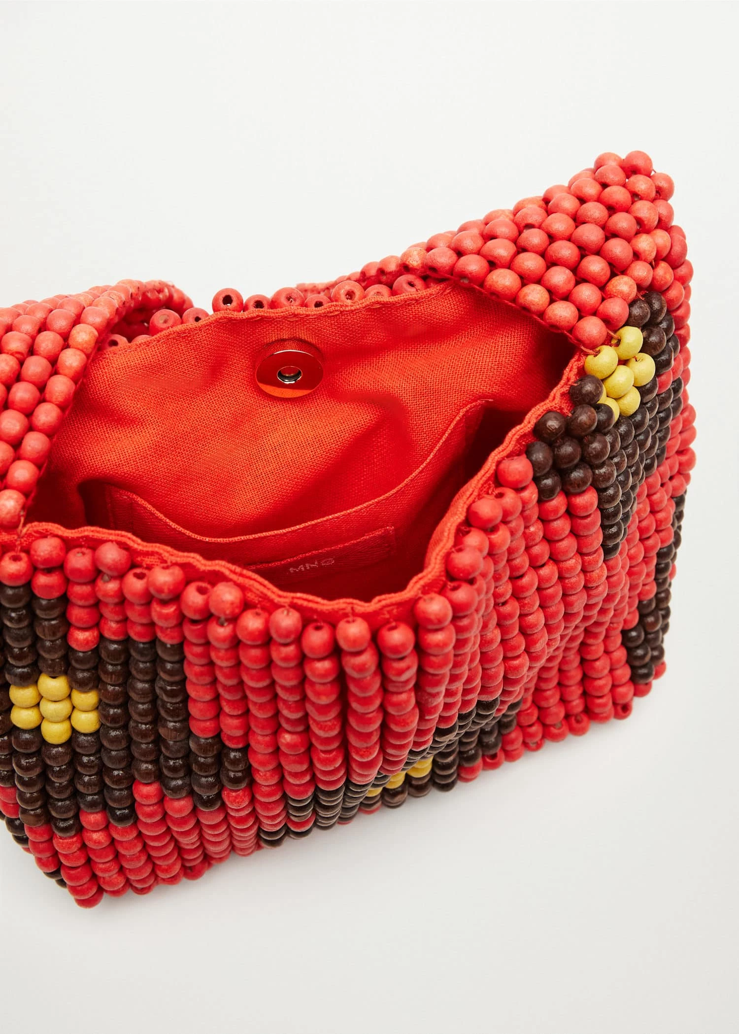 Mango Beaded Wood Handbag Red 4 Mango Beaded Wood Handbag Red - Image 4