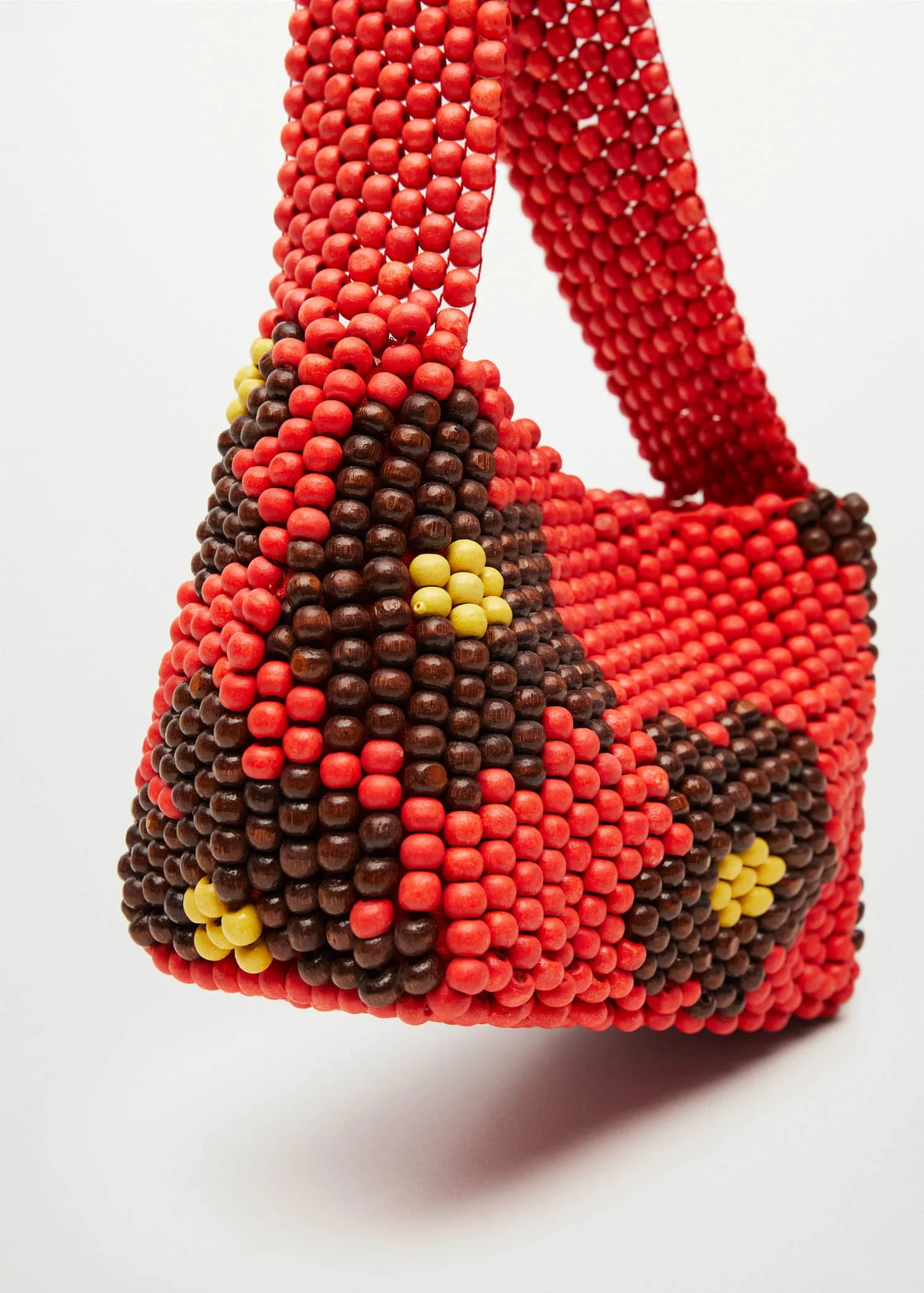 Mango Beaded Wood Handbag Red 5 Mango Beaded Wood Handbag Red - Image 5