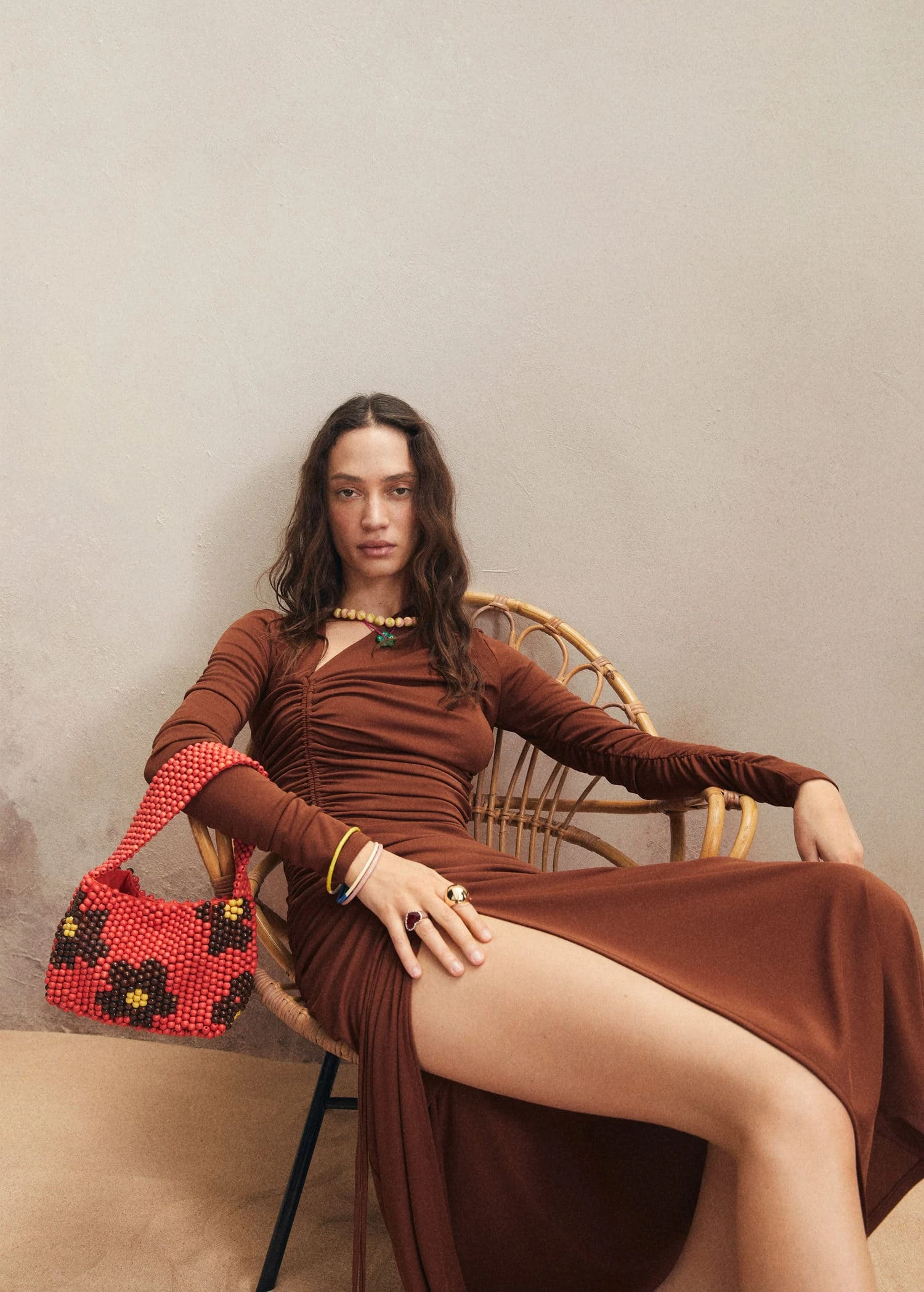 Mango Beaded Wood Handbag Red 8 Mango Beaded Wood Handbag Red - Image 8