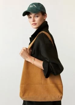Mango Leather Shopper Bag Medium Brown