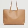Mango Leather-effect Shopper Bag Medium Brown