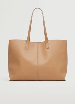 Mango Leather-effect Shopper Bag Medium Brown