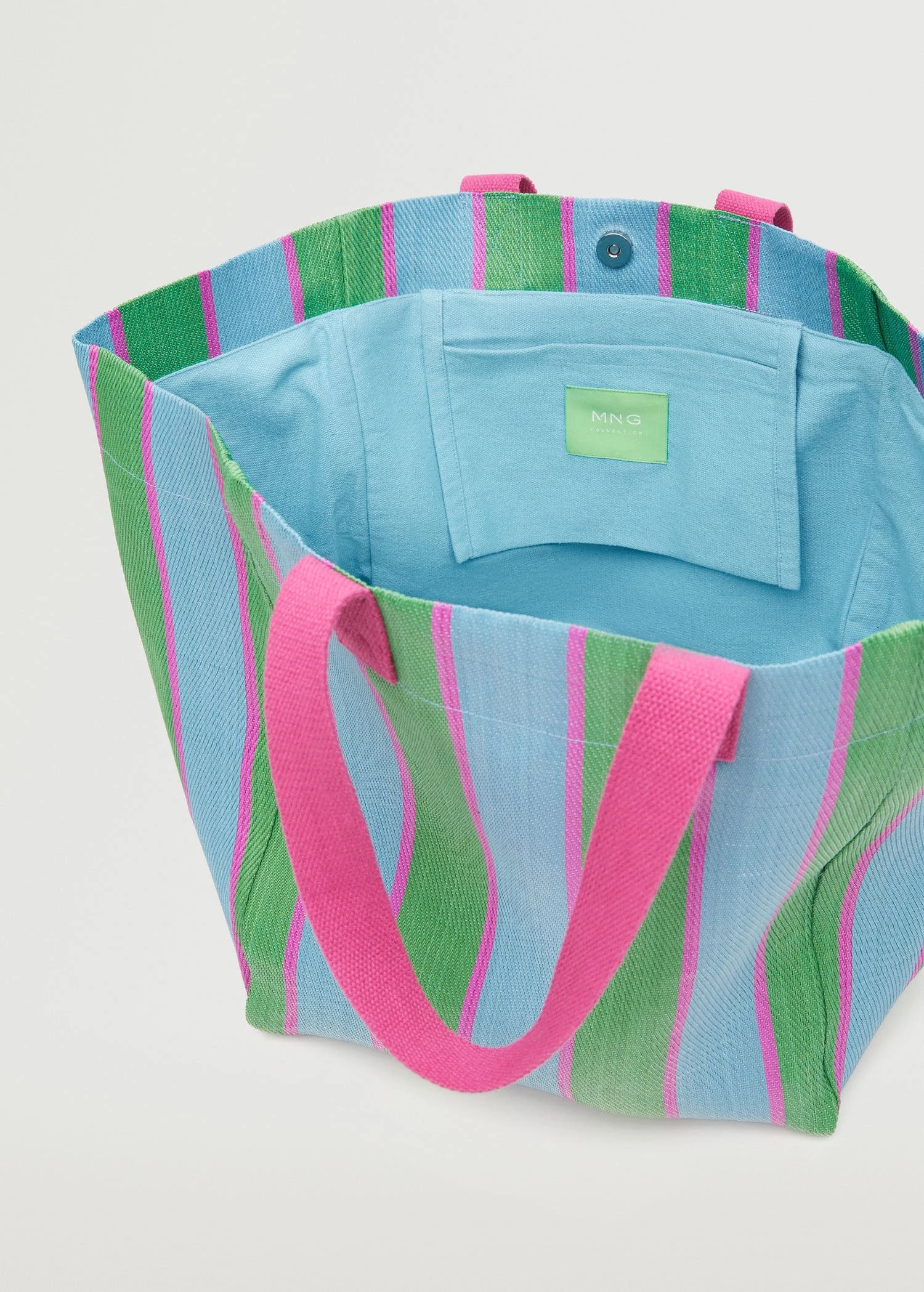 Mango Striped Shopper Bag Green 4 Mango Striped Shopper Bag Green - Image 4