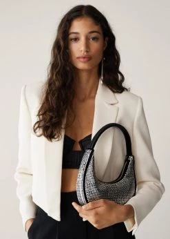 Mango Glossy Baguette Bag Black