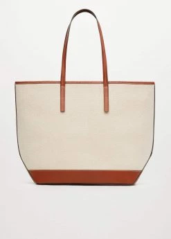 Mango Canvas Shopper Bag Leather