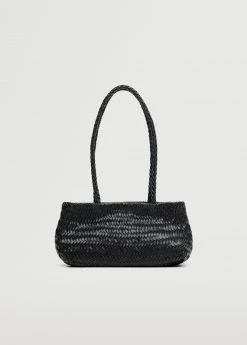 Mango Leather Baguette Bag Black