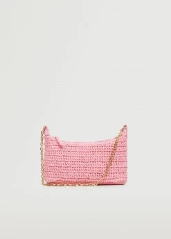 Mango Raffia Baguette Handbag Lime
