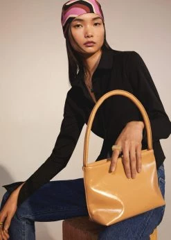 Mango Patent Leather Baguette Bag Beige