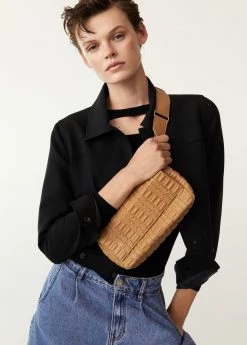 Mango Embossed Cross-body Bag Medium Brown