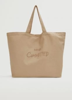 Mango Cotton Shopper Bag Beige