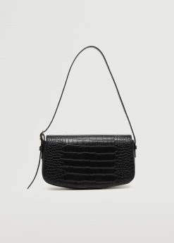 Mango Croc-effect Baguette Bag Black
