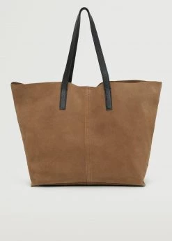 Mango Leather Shopper Bag Tobacco Brown