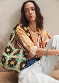 Mango Floral Crochet Bag Beige